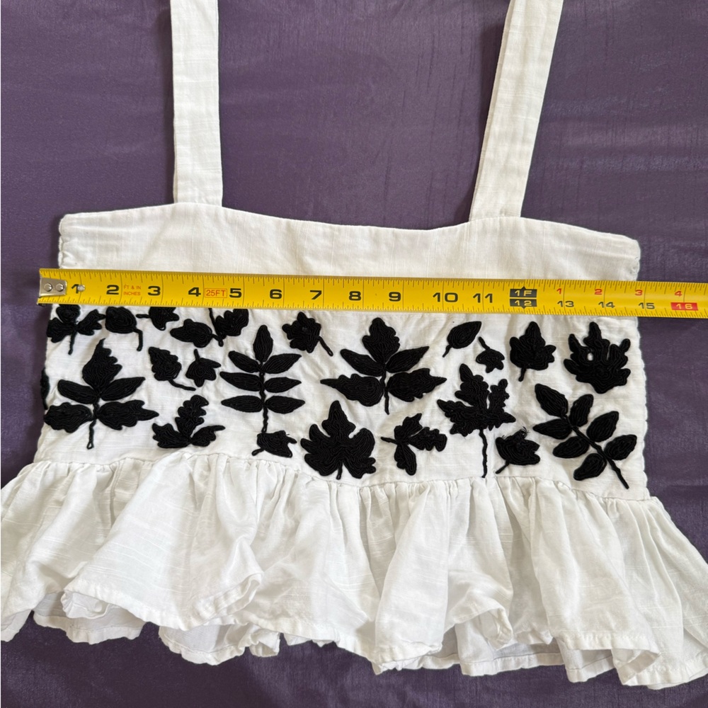 Carolina K linen blend leaf embroidered peplum cropped sleeveless top - Picture 6 of 7